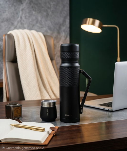 Set Premium Vitality Executive: Termo de 1.2L y Guampa de 180ml – Negro Mate Texturizado